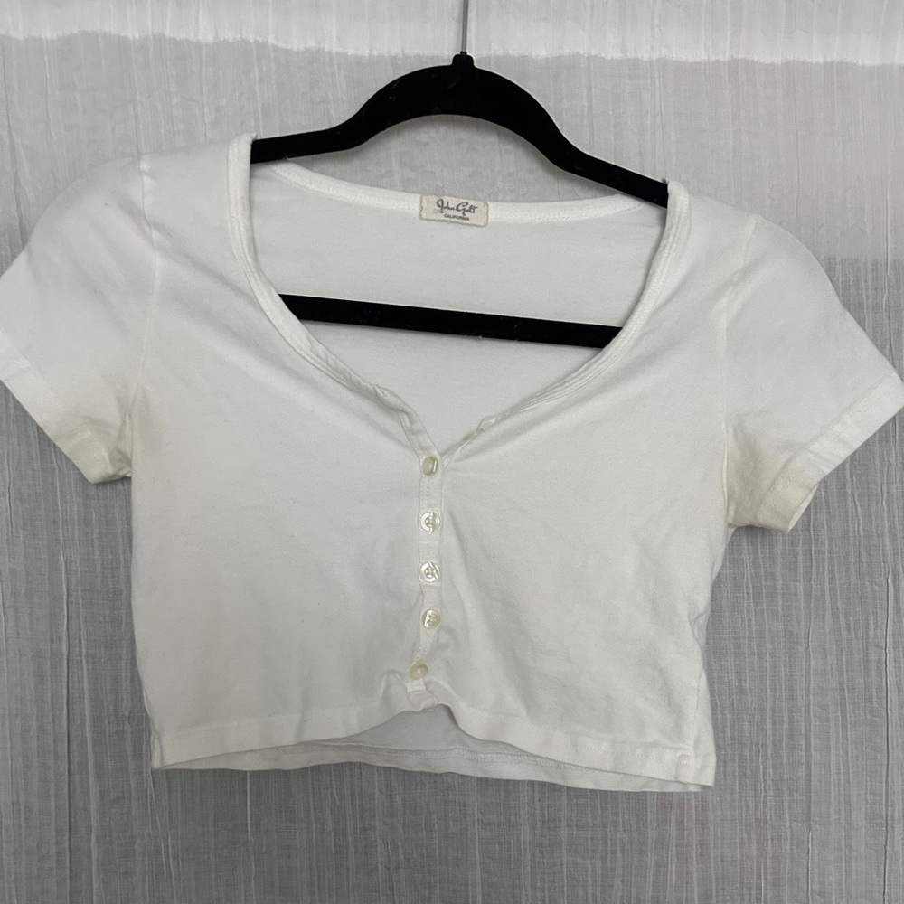 Brandy Melville White Button up cropped top